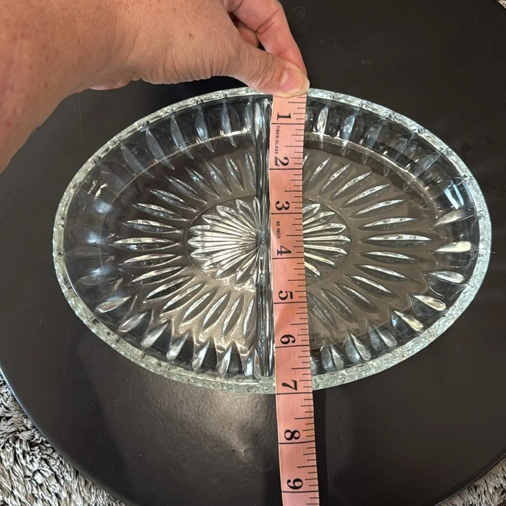 Vintage Clear Cut Glass Divided Serving Relish Dish Oval‎ Shaped Decorative